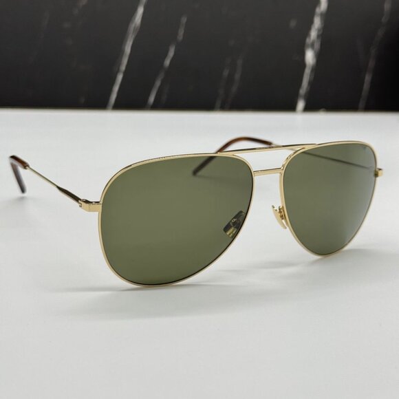 NEW SAINT LAURENT CLASSIC 11 028 GOLD/GREEN AVIATOR SUNGLASSES SAINT LAURENT - Picture 5 of 10